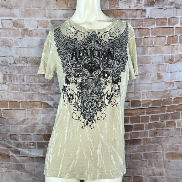 Affliction Women’s Graphic Short Sleeve Cut Out T-Shirt -Various Sizes -NWT - Picture 1 of 12